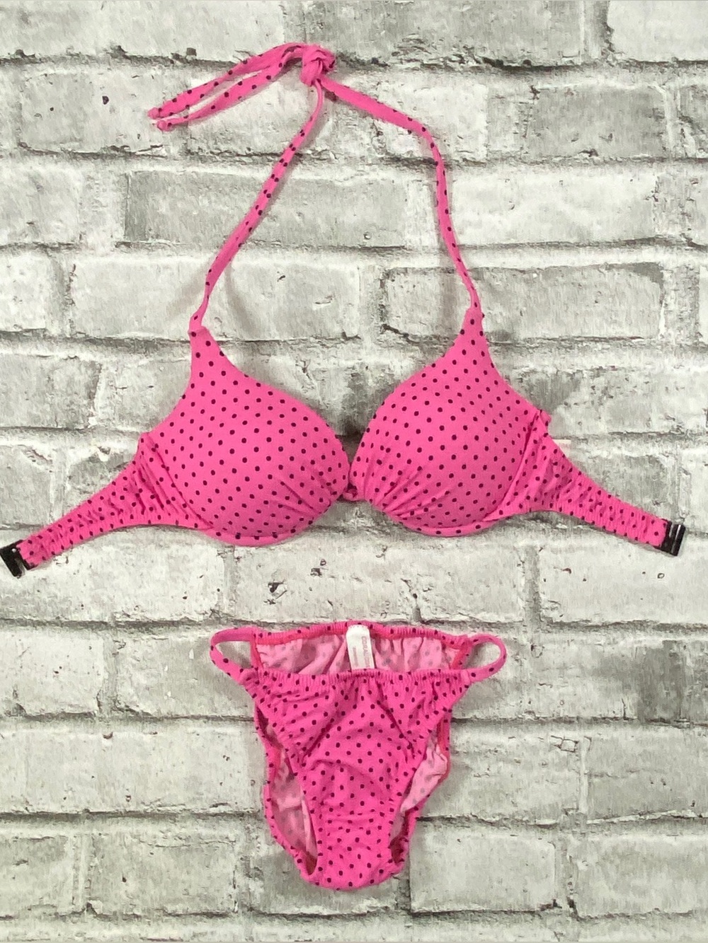 Pink Polka Dot Push-Up Bikini Set. M